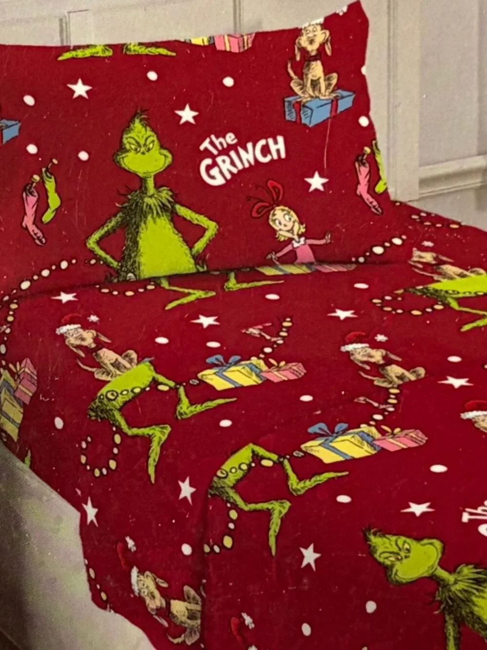 NEW Dr. Seuss Grinch 3-pc Twin Size Sheet Set Christmas Whoville Cindy Lou